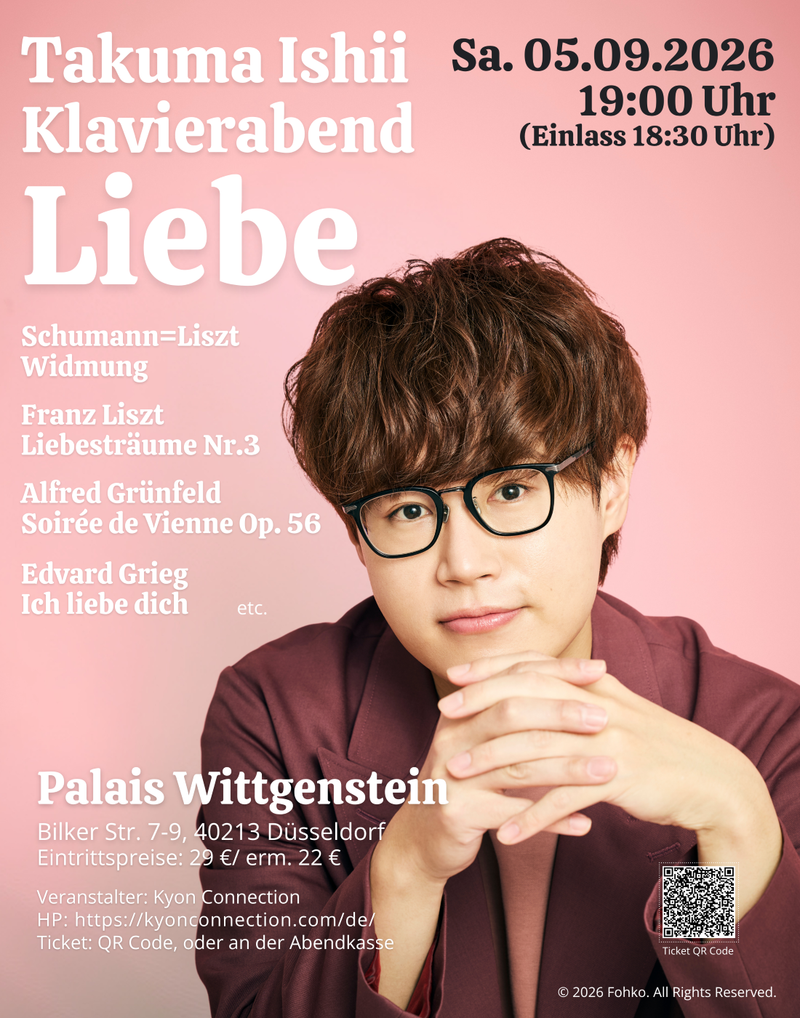 Takuma Ishii – Klavierabend „Liebe“ in Düsseldorf, Sa. 05.09.2026